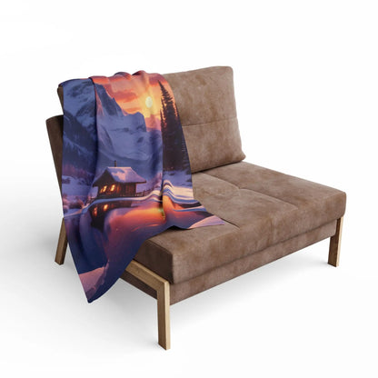Cozy Cabin in the Snow Arctic Fleece Blanket Warm Winter Throw for Cabin Decor Perfect for Home Gift for Holidays