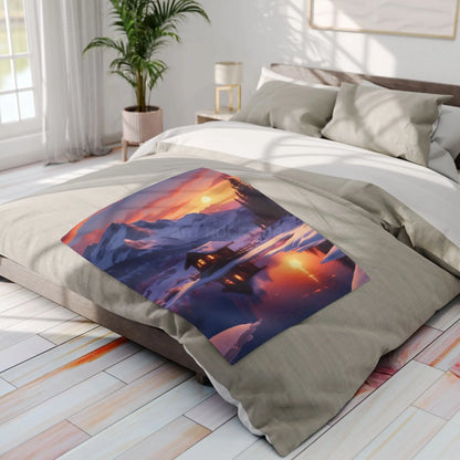 Cozy Cabin in the Snow Arctic Fleece Blanket Warm Winter Throw for Cabin Decor Perfect for Home Gift for Holidays