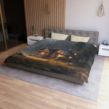 Cozy Cabin in The Woods Microfiber Duvet Cover Rustic Home Decor Mountain Retreat Bedding Perfect Gift for Nature