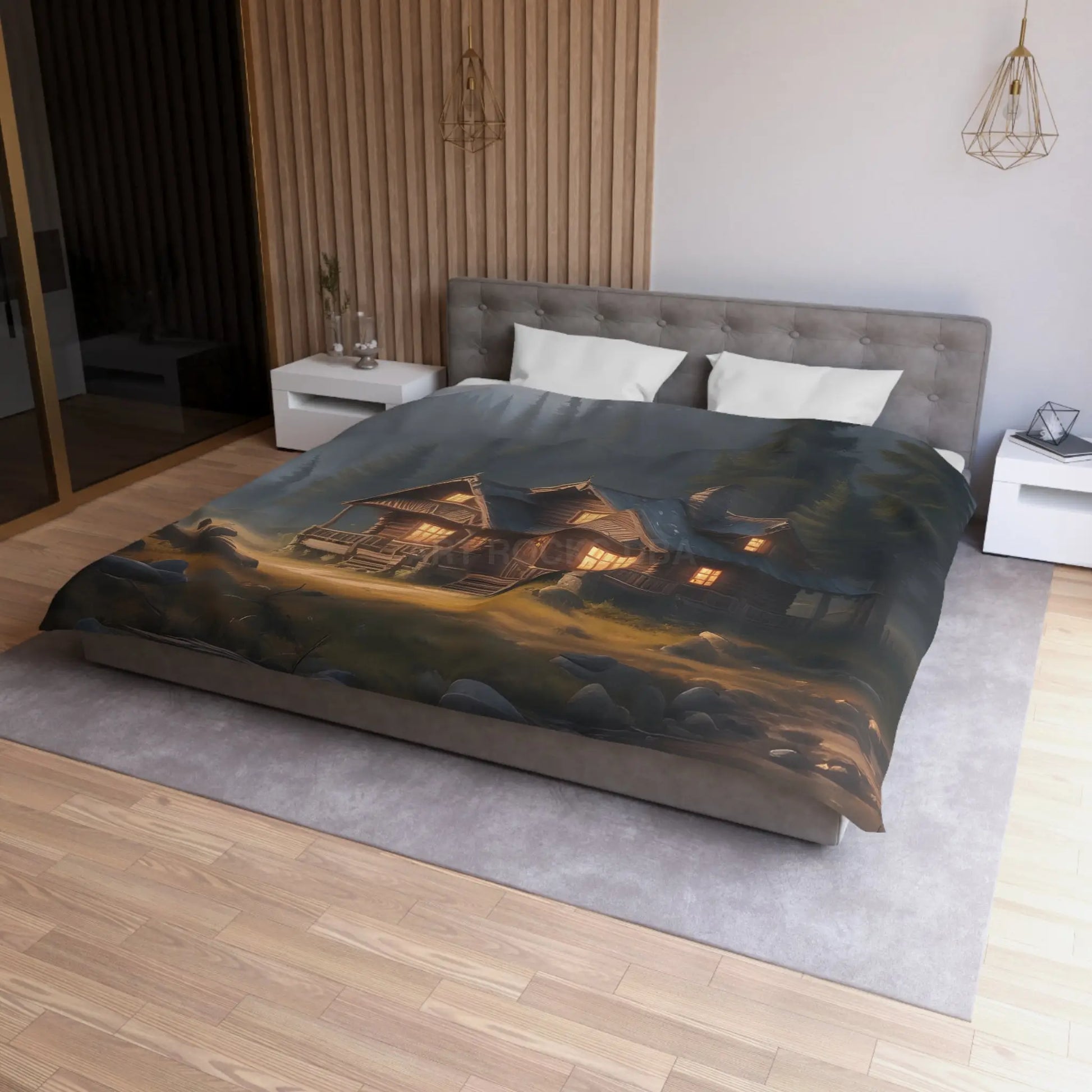 Cozy Cabin in The Woods Microfiber Duvet Cover Rustic Home Decor Mountain Retreat Bedding Perfect Gift for Nature