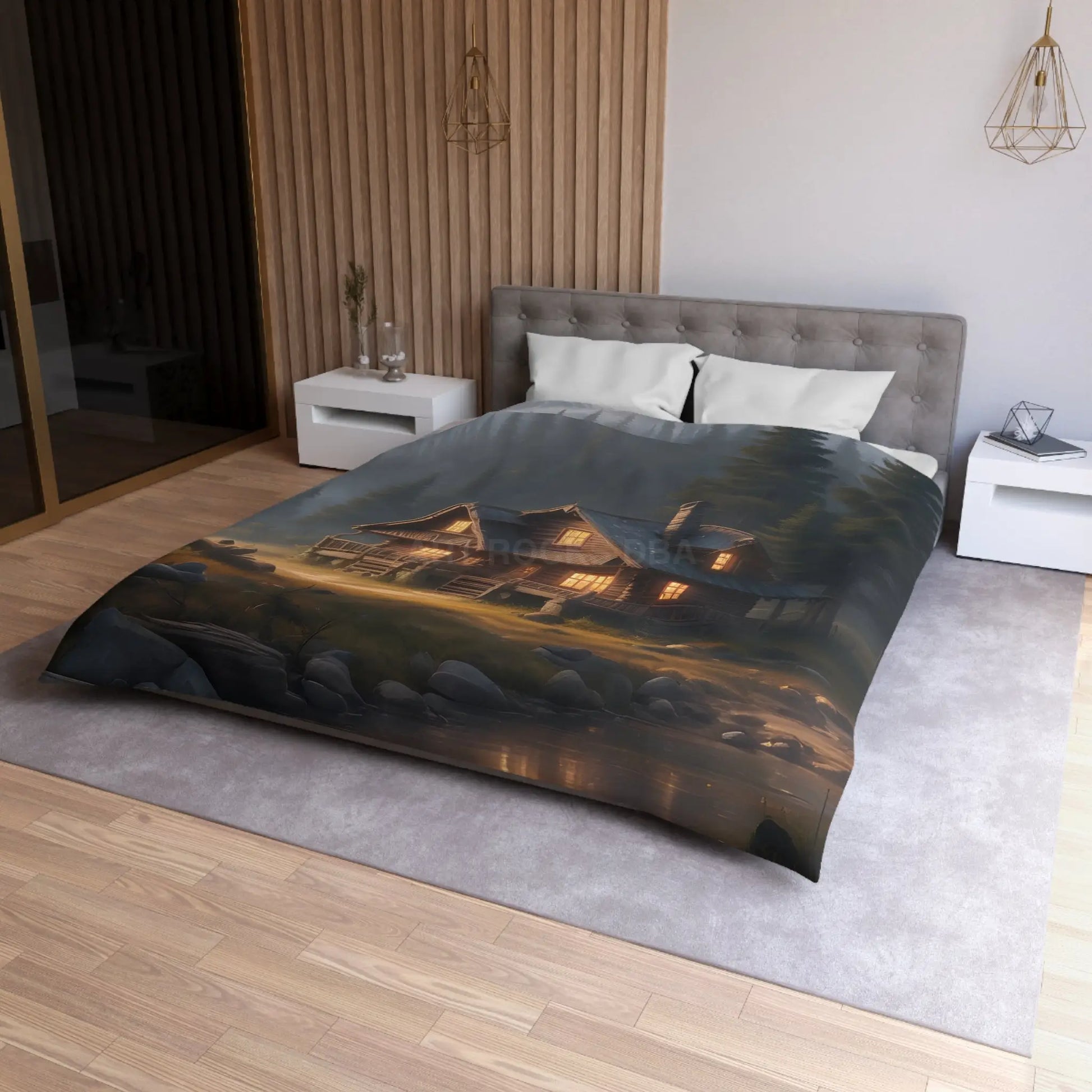 Cozy Cabin in The Woods Microfiber Duvet Cover Rustic Home Decor Mountain Retreat Bedding Perfect Gift for Nature
