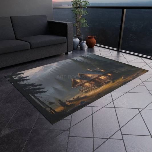 Cozy Cabin in The Woods Outdoor Rug Indoor Outdoor Mat Rustic Home Decor Patio Entrance Rug Camping Vibes Cabin Life