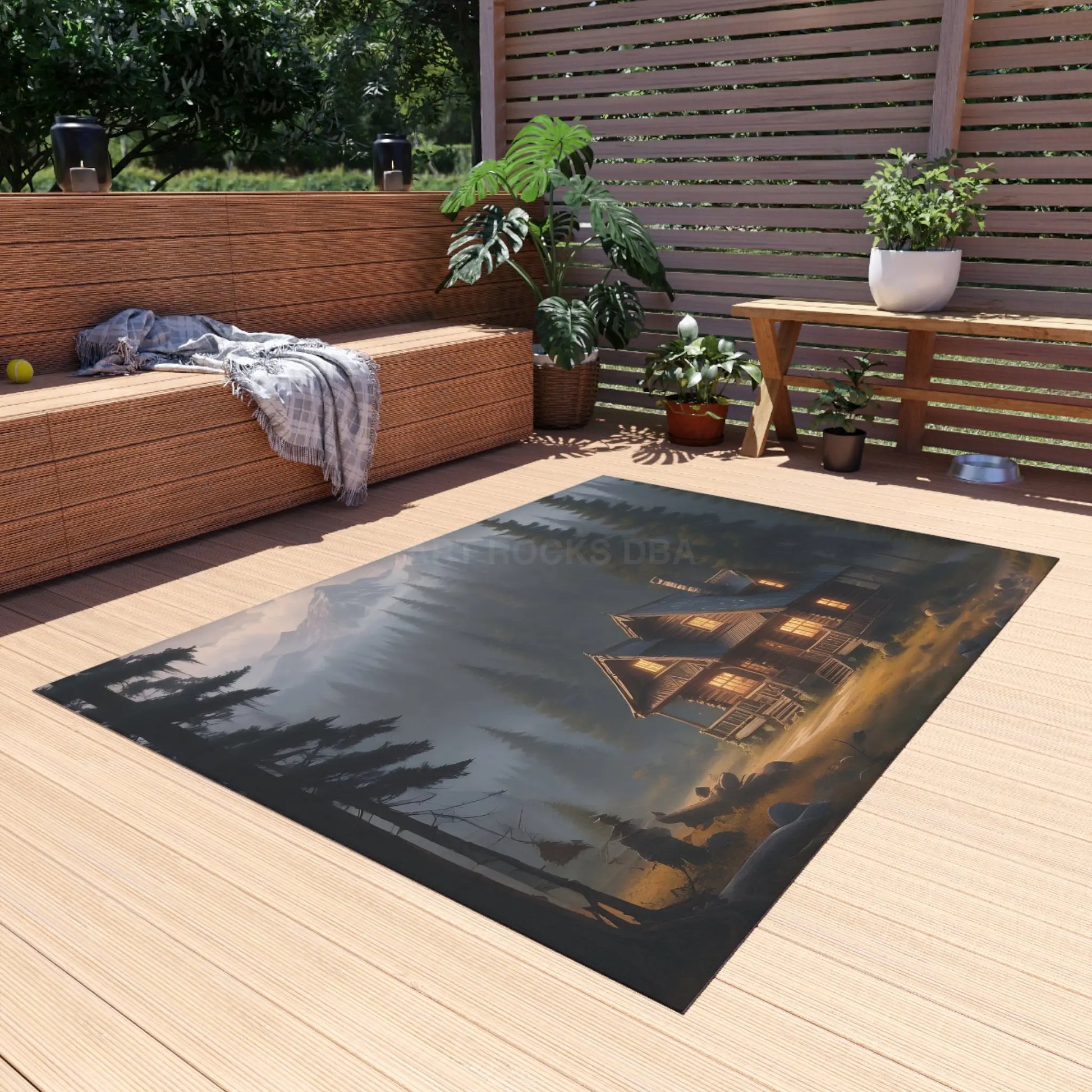 Cozy Cabin in The Woods Outdoor Rug Indoor Outdoor Mat Rustic Home Decor Patio Entrance Rug Camping Vibes Cabin Life