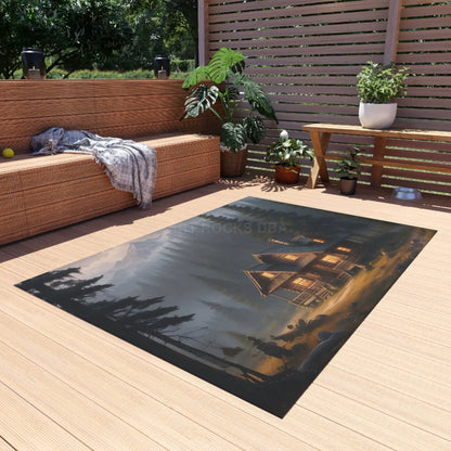 Cozy Cabin in The Woods Outdoor Rug Indoor Outdoor Mat Rustic Home Decor Patio Entrance Rug Camping Vibes Cabin Life