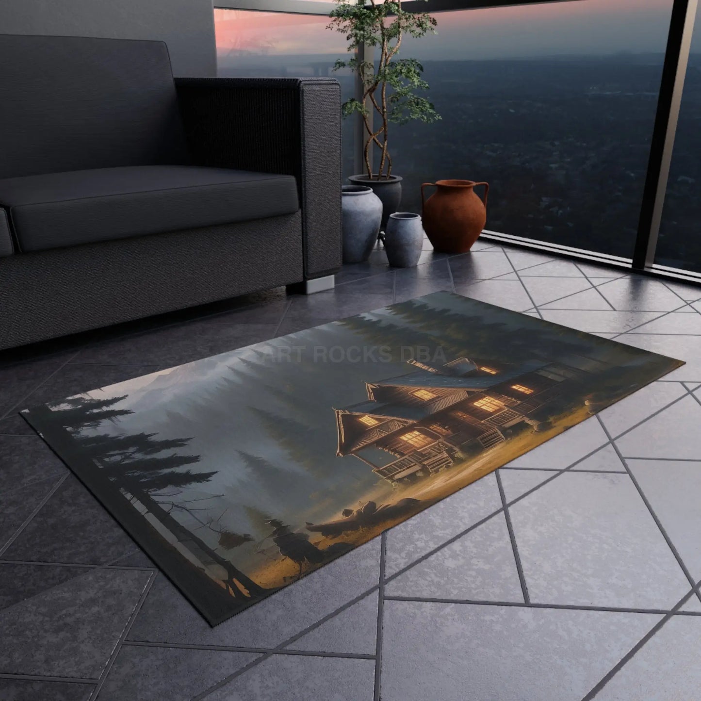 Cozy Cabin in The Woods Outdoor Rug Indoor Outdoor Mat Rustic Home Decor Patio Entrance Rug Camping Vibes Cabin Life