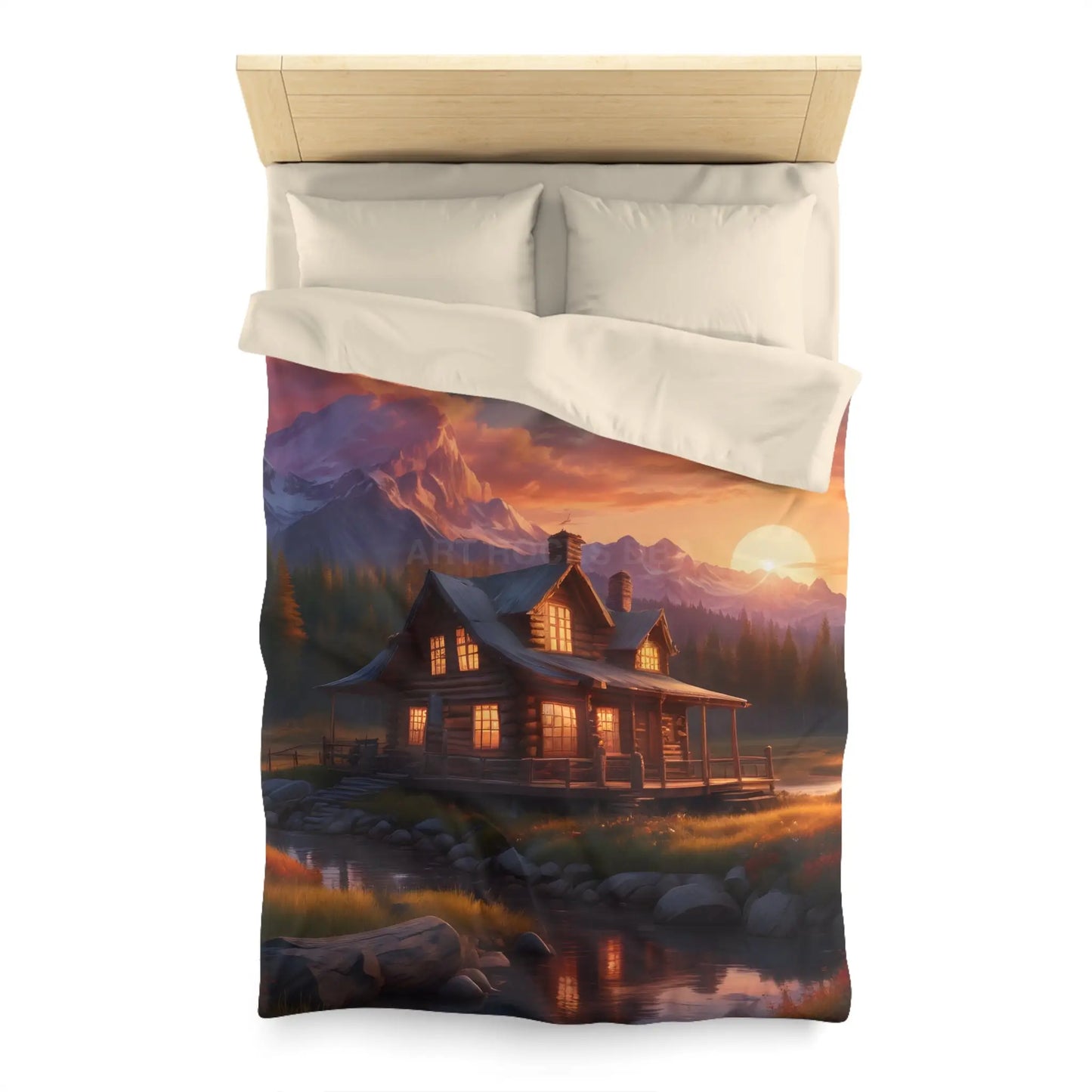 Cozy Cabin Microfiber Duvet Cover | Rustic Bedding Nature Decor Cabin Vibes Home Essentials Mountain Retreat - Home