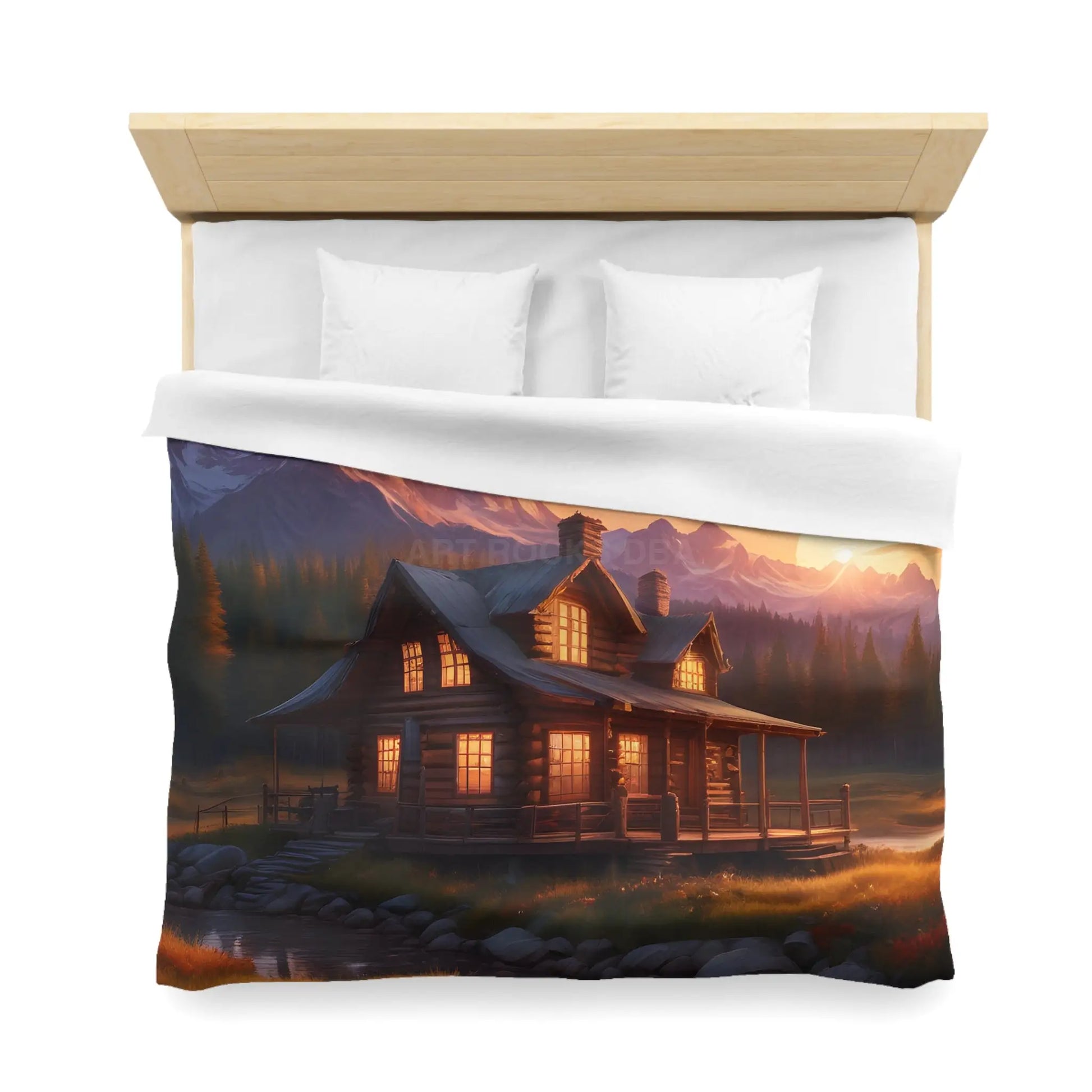 Cozy Cabin Microfiber Duvet Cover | Rustic Bedding Nature Decor Cabin Vibes Home Essentials Mountain Retreat - Home