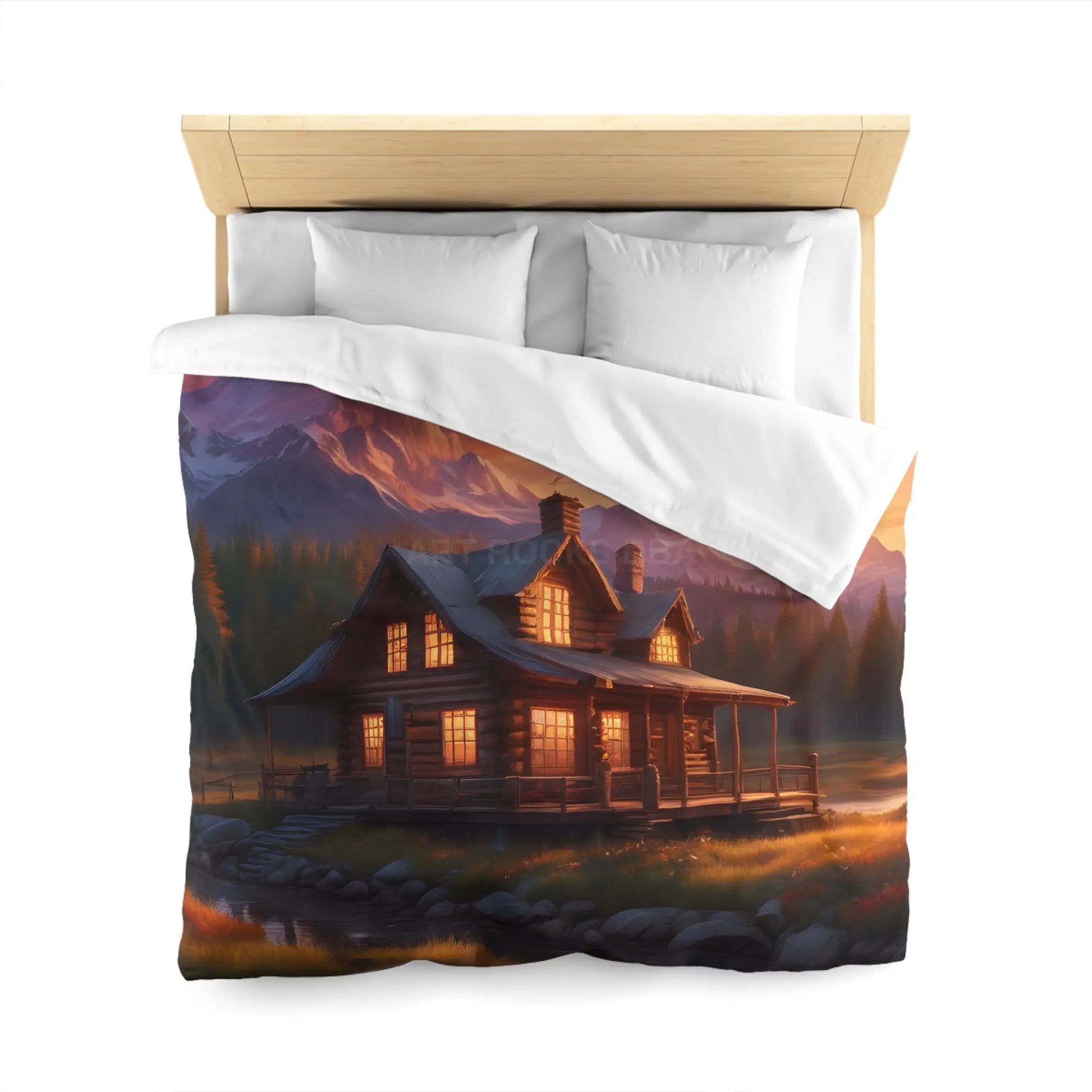 Cozy Cabin Microfiber Duvet Cover | Rustic Bedding Nature Decor Cabin Vibes Home Essentials Mountain Retreat - Home