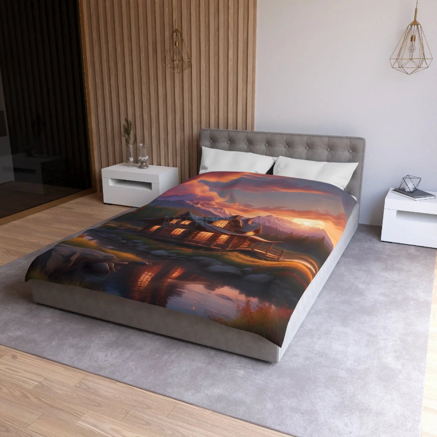 Cozy Cabin Microfiber Duvet Cover | Rustic Bedding Nature Decor Cabin Vibes Home Essentials Mountain Retreat - Home