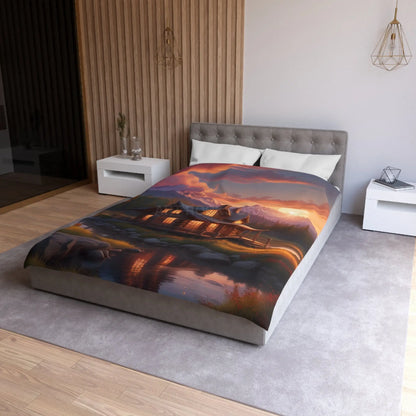 Cozy Cabin Microfiber Duvet Cover | Rustic Bedding Nature Decor Cabin Vibes Home Essentials Mountain Retreat - Home