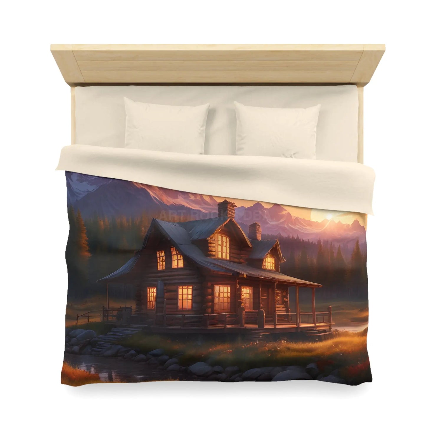 Cozy Cabin Microfiber Duvet Cover | Rustic Bedding Nature Decor Cabin Vibes Home Essentials Mountain Retreat - King