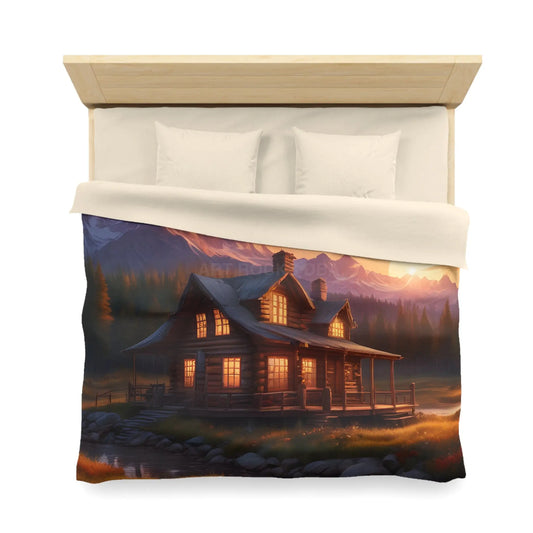 Cozy Cabin Microfiber Duvet Cover | Rustic Bedding Nature Decor Cabin Vibes Home Essentials Mountain Retreat - King