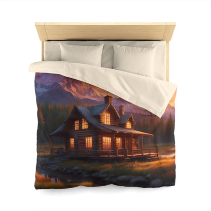Cozy Cabin Microfiber Duvet Cover | Rustic Bedding Nature Decor Cabin Vibes Home Essentials Mountain Retreat - Home