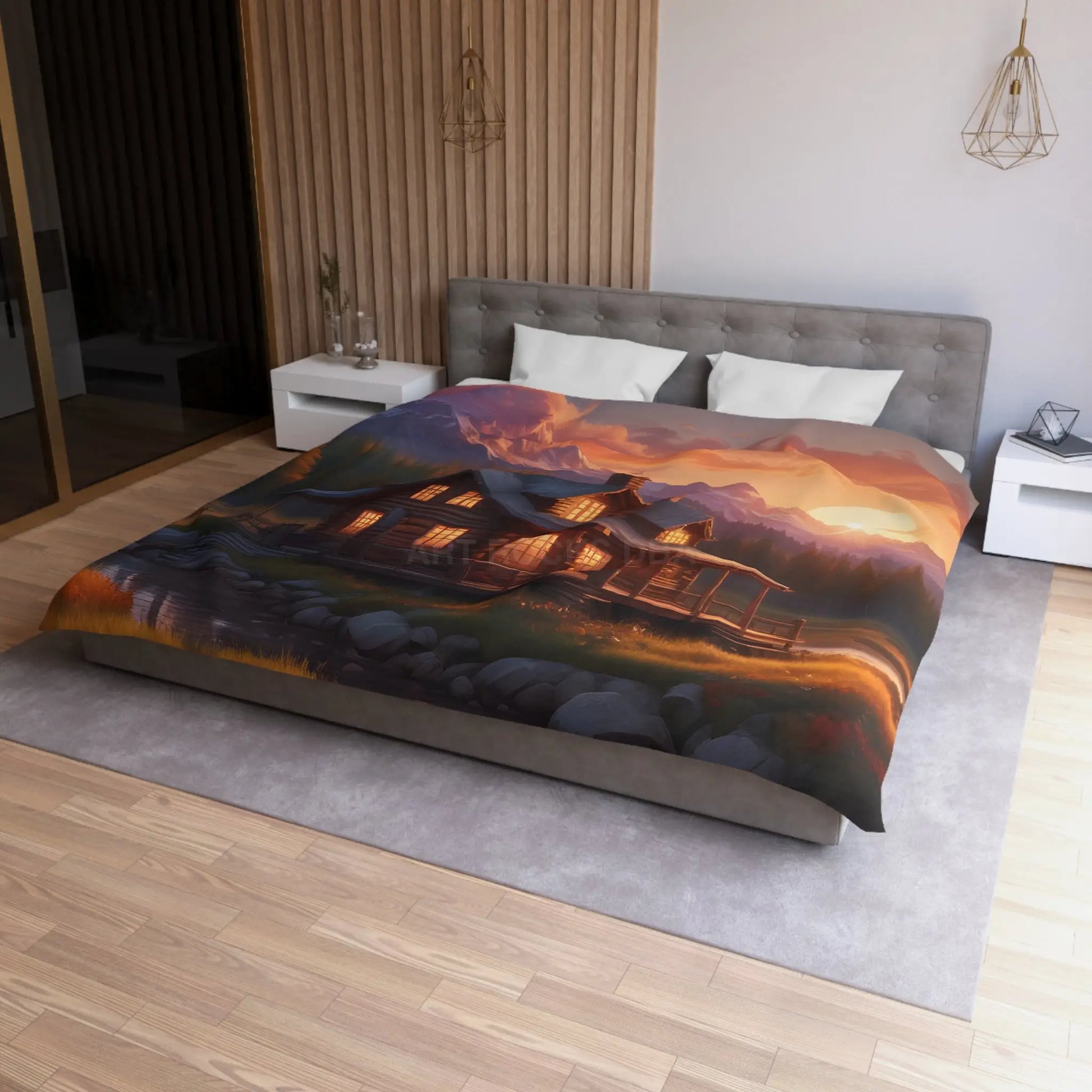 Cozy Cabin Microfiber Duvet Cover | Rustic Bedding Nature Decor Cabin Vibes Home Essentials Mountain Retreat - Home