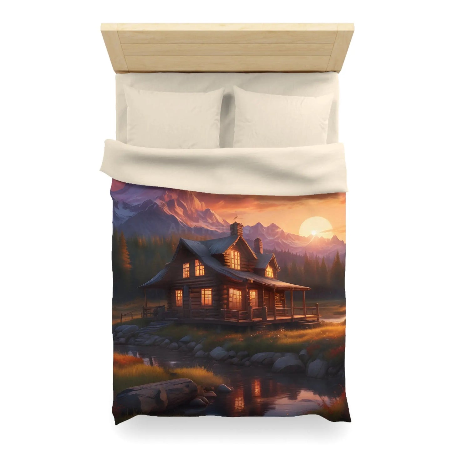 Cozy Cabin Microfiber Duvet Cover | Rustic Bedding Nature Decor Cabin Vibes Home Essentials Mountain Retreat - Home