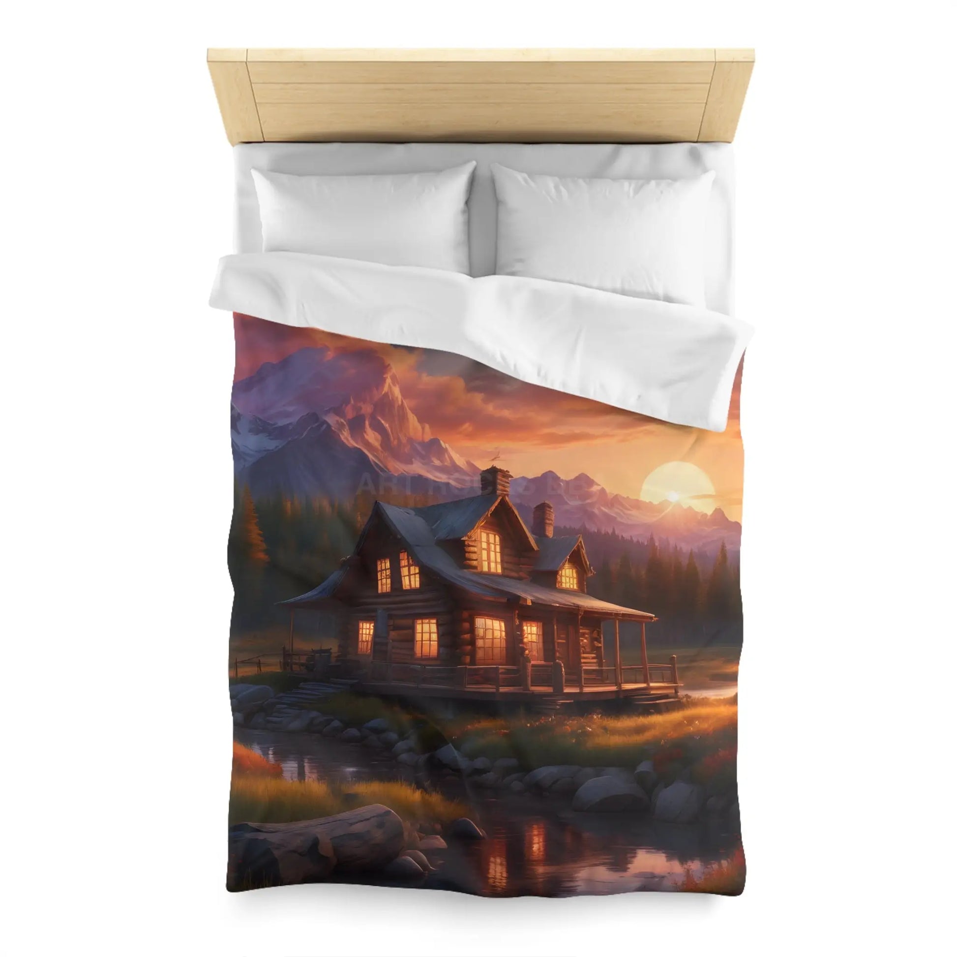 Cozy Cabin Microfiber Duvet Cover | Rustic Bedding Nature Decor Cabin Vibes Home Essentials Mountain Retreat - Home