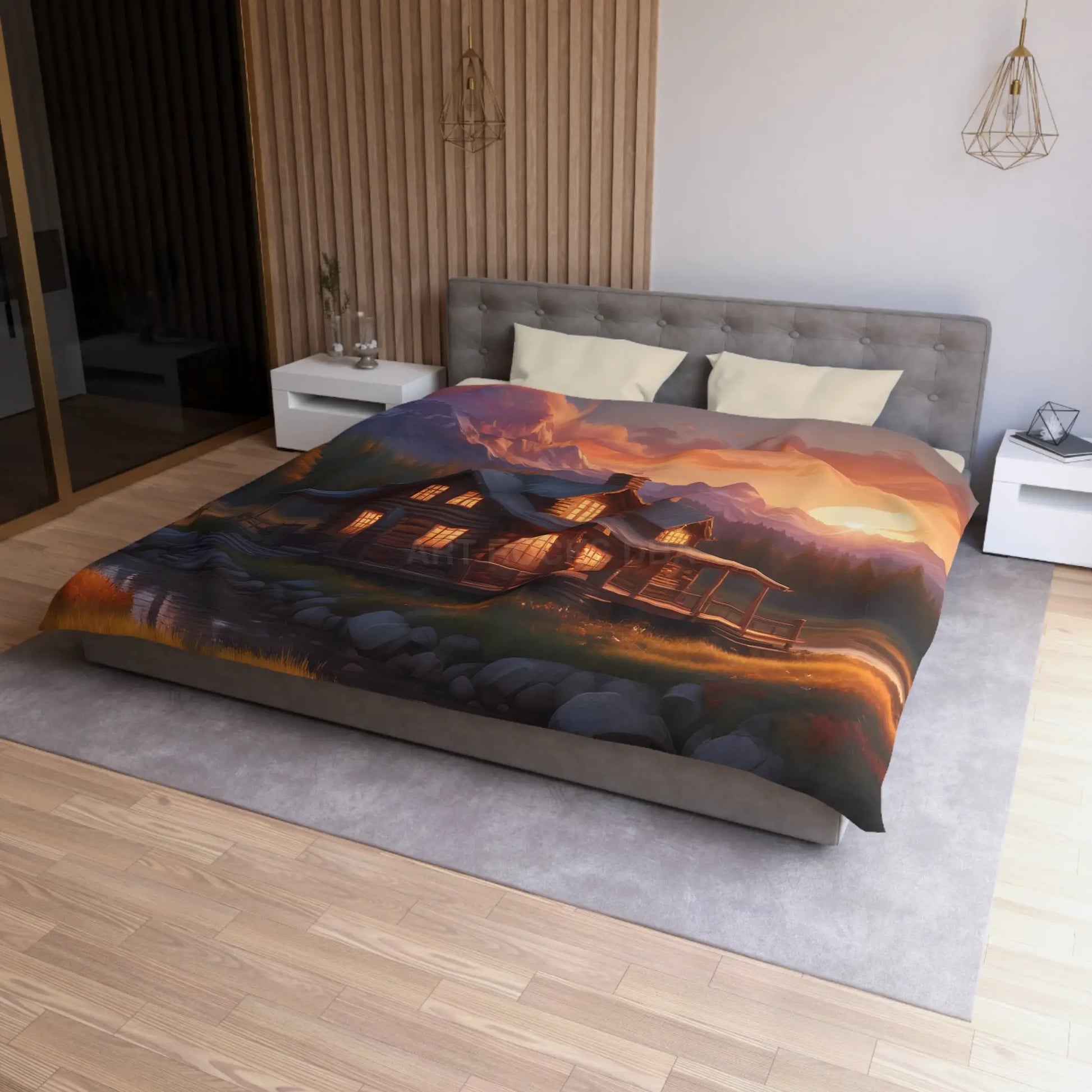 Cozy Cabin Microfiber Duvet Cover | Rustic Bedding Nature Decor Cabin Vibes Home Essentials Mountain Retreat - Home