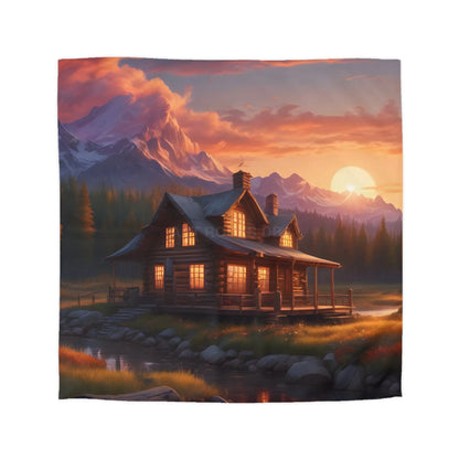Cozy Cabin Microfiber Duvet Cover | Rustic Bedding Nature Decor Cabin Vibes Home Essentials Mountain Retreat - Queen