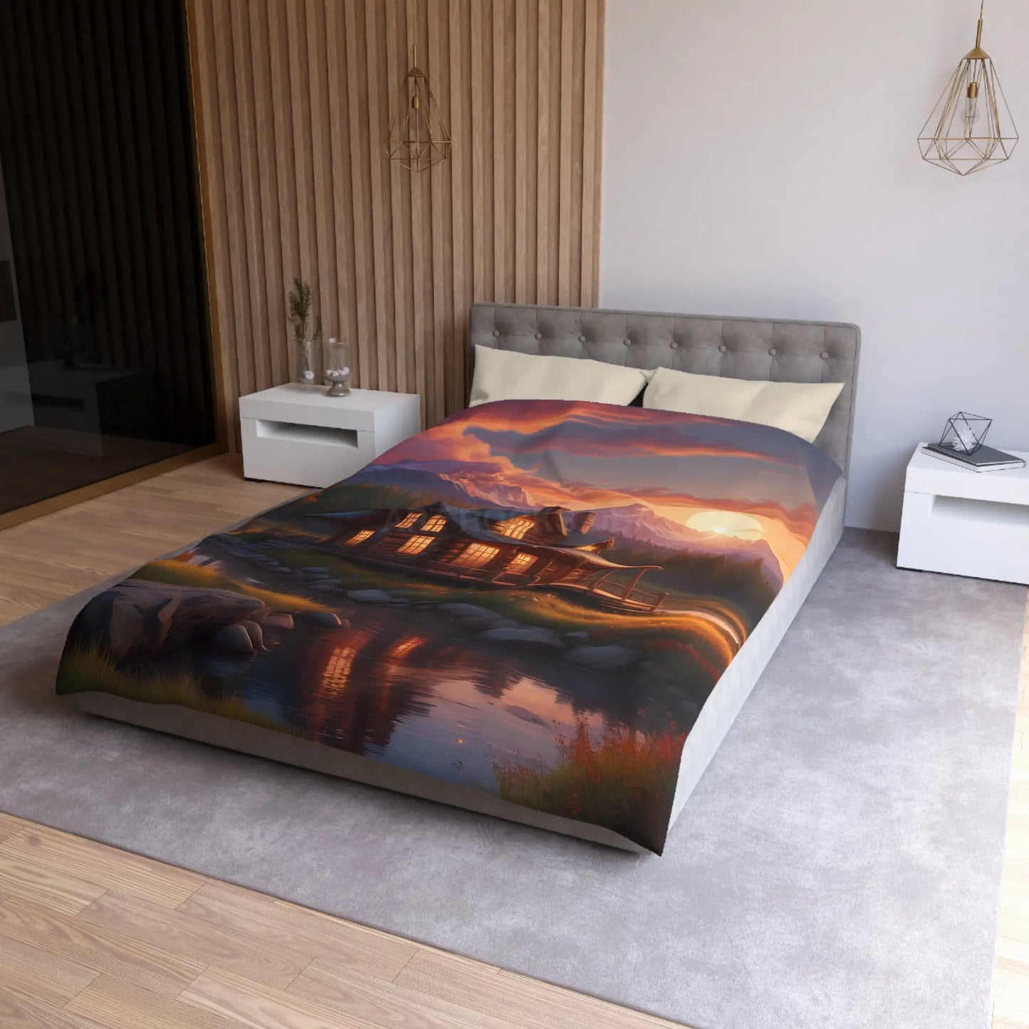 Cozy Cabin Microfiber Duvet Cover | Rustic Bedding Nature Decor Cabin Vibes Home Essentials Mountain Retreat - Home