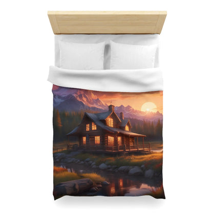 Cozy Cabin Microfiber Duvet Cover | Rustic Bedding Nature Decor Cabin Vibes Home Essentials Mountain Retreat - Home