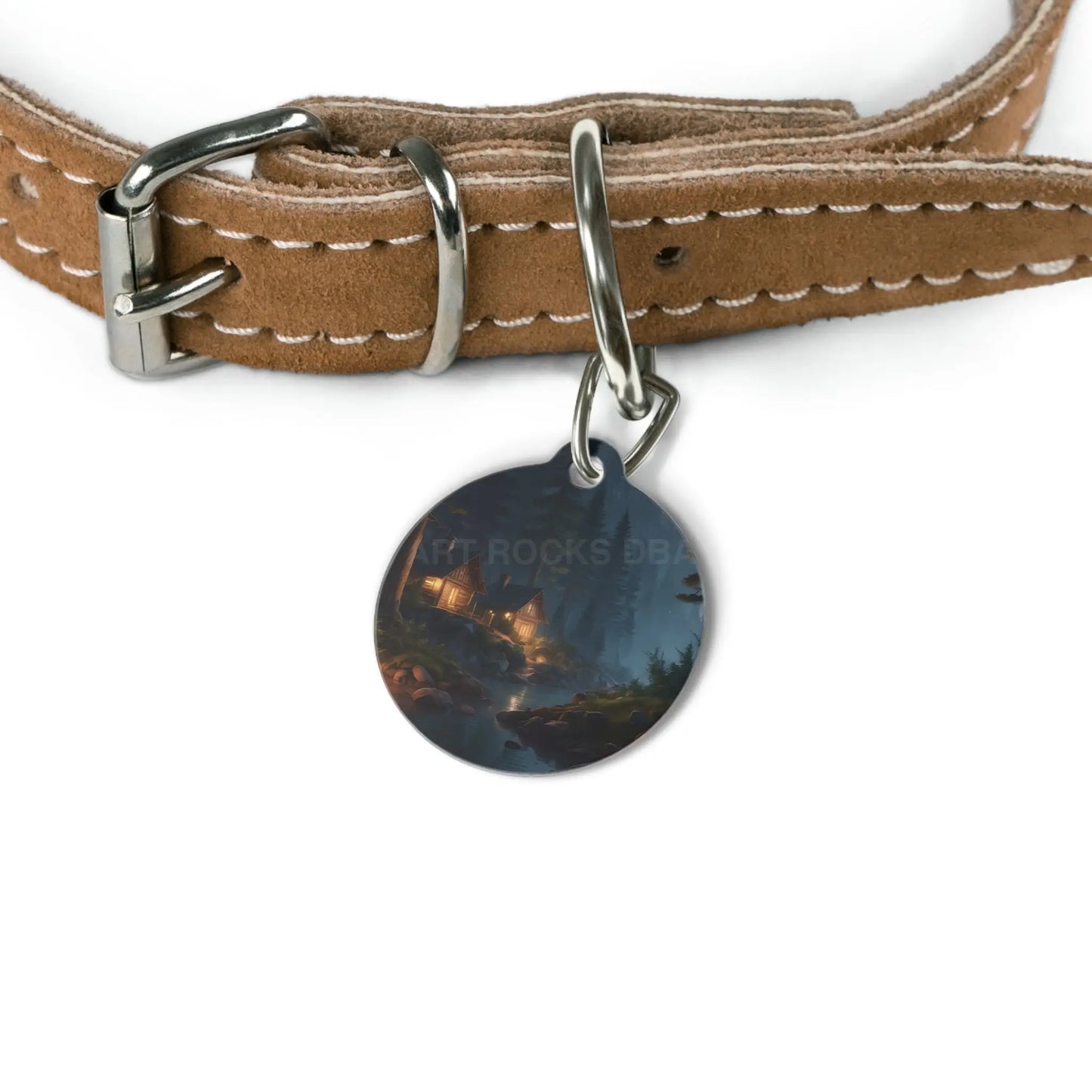 Cozy Cabin Night Pet Tag — Woodland Lake Dog/Cat ID Tag - 1’’ - Pets
