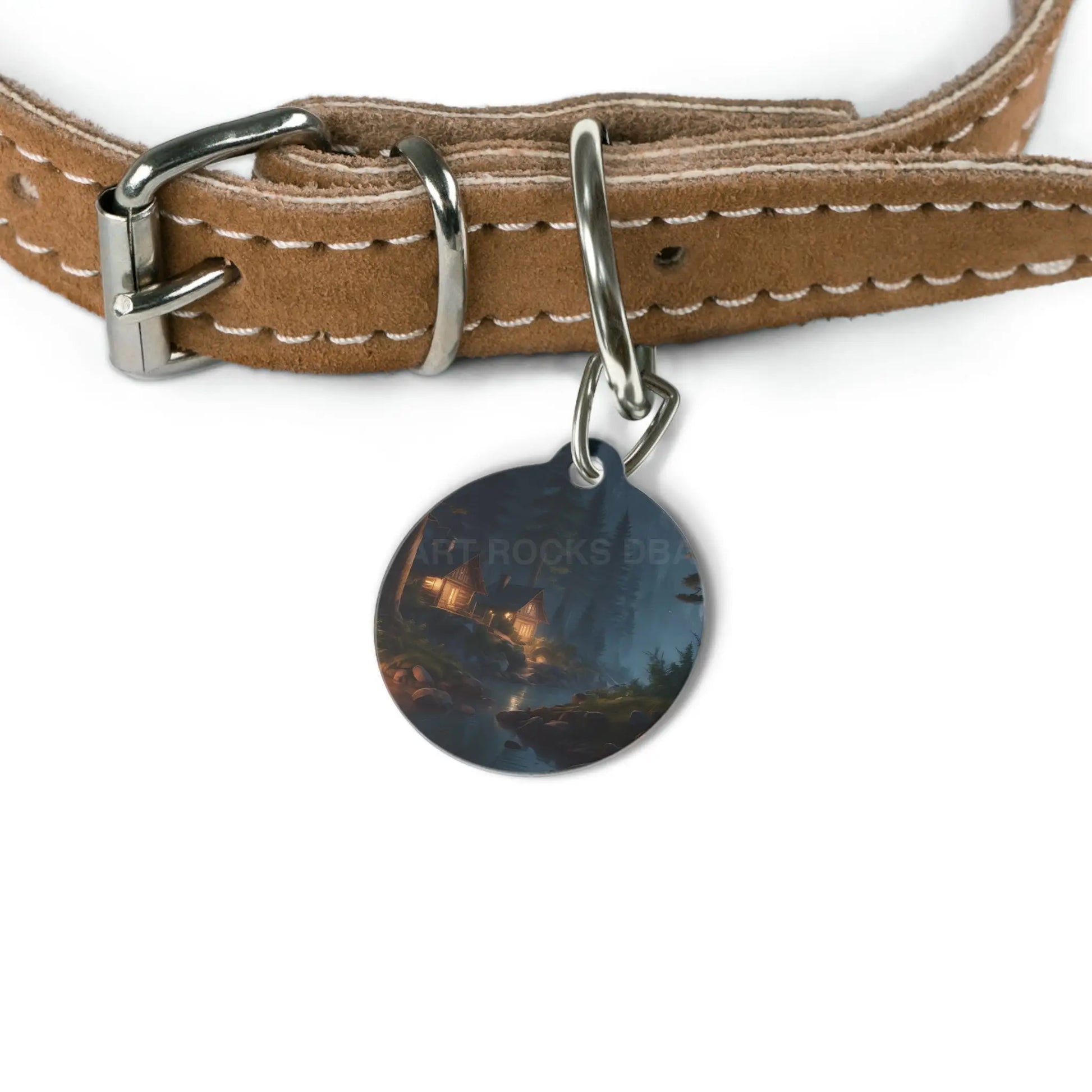 Cozy Cabin Night Pet Tag — Woodland Lake Dog/Cat ID Tag - 1’’ - Pets