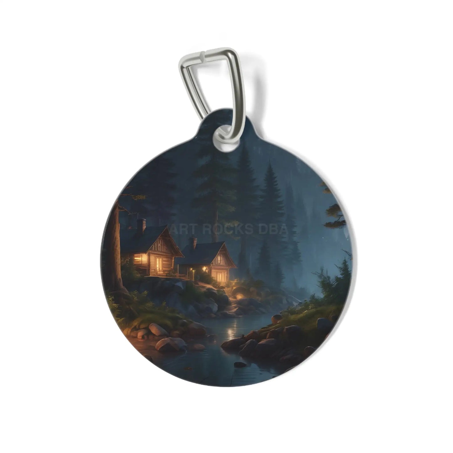 Cozy Cabin Night Pet Tag — Woodland Lake Dog/Cat ID Tag - 1’’ - Pets