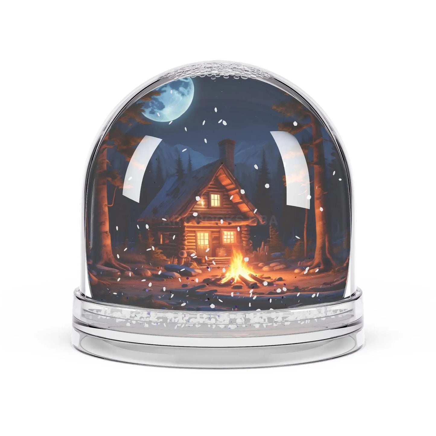 Cozy Cabin Snow Globe – Moonlit Winter Night Decor - 3.5’’ × 3.4’’ - Home Decor