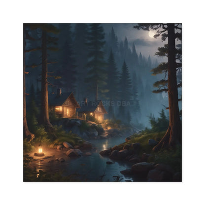 Cozy Cabin Stickers - Nature Scene Decor for Home Scrapbooking Gifts Outdoor Adventures Aesthetic Wall Art - Square