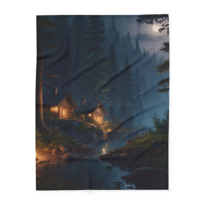 Cozy Camping Cabins Arctic Fleece Blanket for Warm Evenings Cabin Decor Camping Gift Holiday Comfort Cozy Living Room
