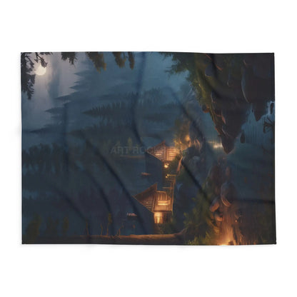 Cozy Camping Cabins Arctic Fleece Blanket for Warm Evenings Cabin Decor Camping Gift Holiday Comfort Cozy Living Room