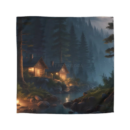 Cozy Camping Cabins Microfiber Duvet Cover - Serene Lodge Vibe Perfect for Home Decor Holiday Gifts Bedroom Makeover