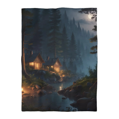 Cozy Camping Cabins Microfiber Duvet Cover - Serene Lodge Vibe Perfect for Home Decor Holiday Gifts Bedroom Makeover