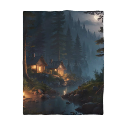 Cozy Camping Cabins Microfiber Duvet Cover - Serene Lodge Vibe Perfect for Home Decor Holiday Gifts Bedroom Makeover