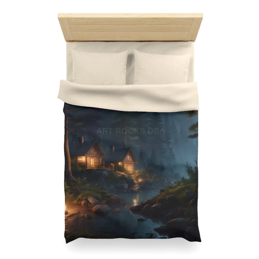 Cozy Camping Cabins Microfiber Duvet Cover - Serene Lodge Vibe Perfect for Home Decor Holiday Gifts Bedroom Makeover