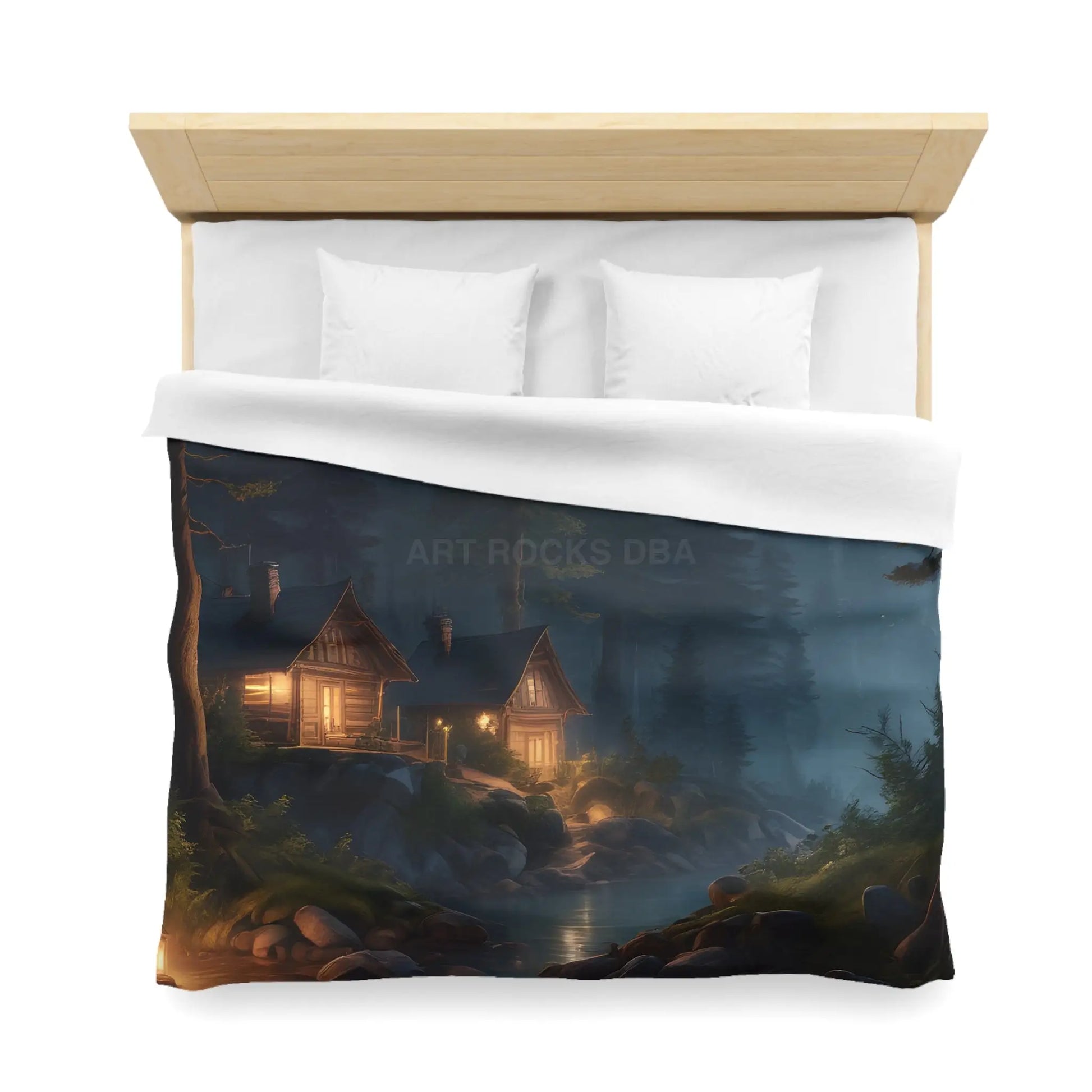 Cozy Camping Cabins Microfiber Duvet Cover - Serene Lodge Vibe Perfect for Home Decor Holiday Gifts Bedroom Makeover