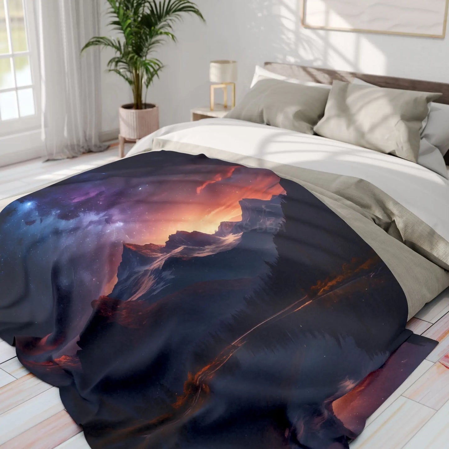 Cozy Celestial Mountain Fleece Blanket - Galaxy Decor Night Sky Throw Camping Gift Home Comfort Starry Blanket - 60’’ ×