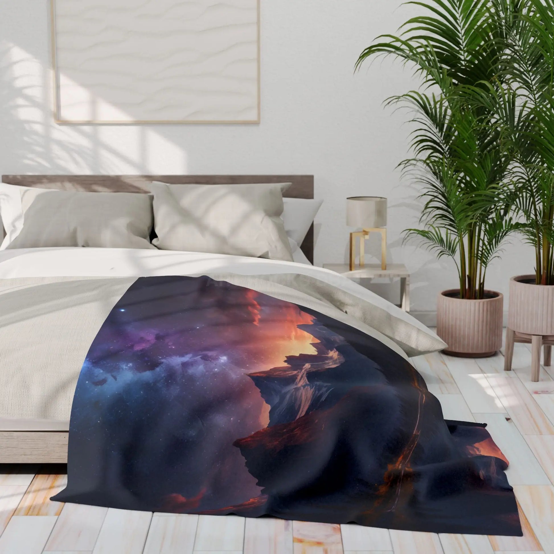 Cozy Celestial Mountain Fleece Blanket - Galaxy Decor Night Sky Throw Camping Gift Home Comfort Starry Blanket - Home
