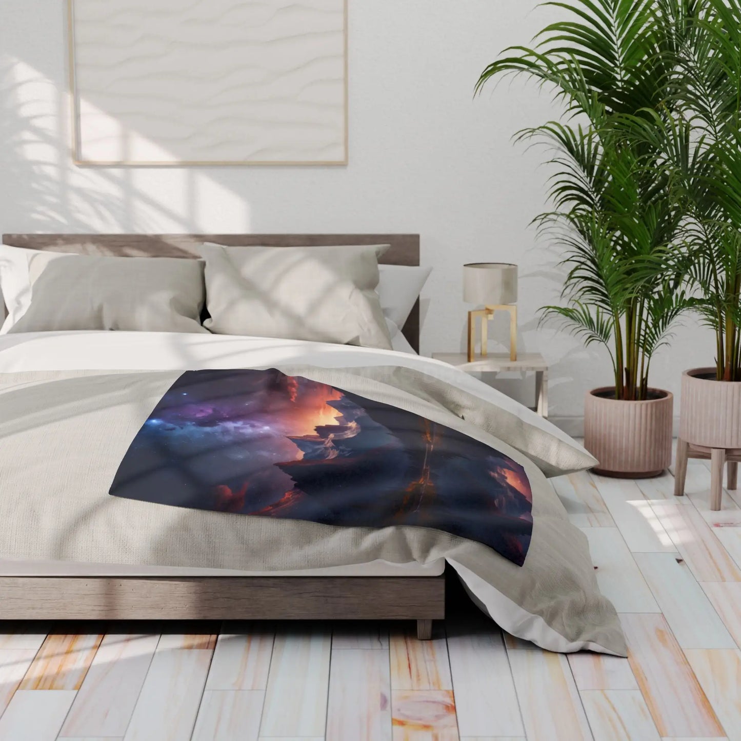 Cozy Celestial Mountain Fleece Blanket - Galaxy Decor Night Sky Throw Camping Gift Home Comfort Starry Blanket - Home