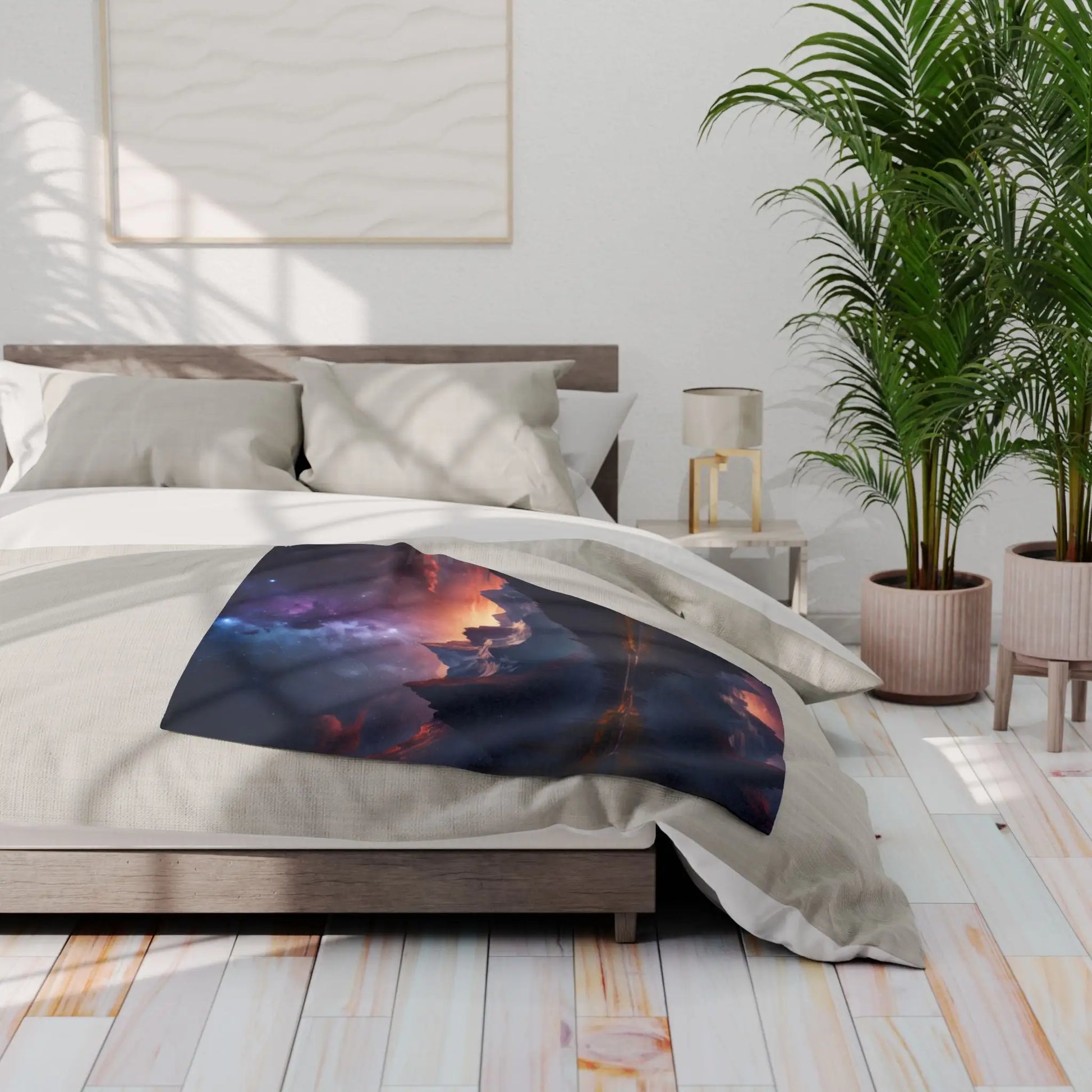 Cozy Celestial Mountain Fleece Blanket - Galaxy Decor Night Sky Throw Camping Gift Home Comfort Starry Blanket - Home