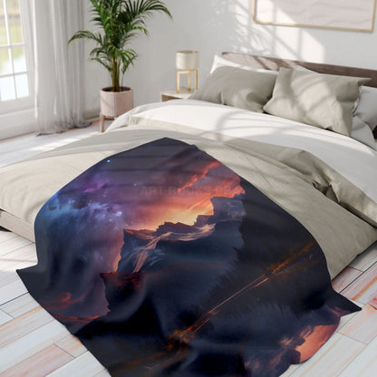 Cozy Celestial Mountain Fleece Blanket - Galaxy Decor Night Sky Throw Camping Gift Home Comfort Starry Blanket - Home
