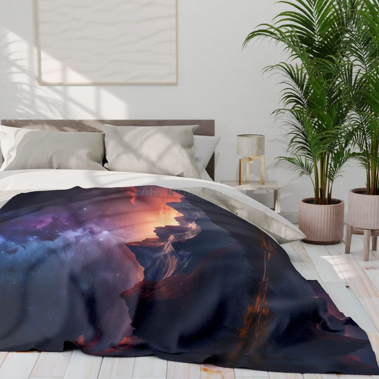 Cozy Celestial Mountain Fleece Blanket - Galaxy Decor Night Sky Throw Camping Gift Home Comfort Starry Blanket - Home