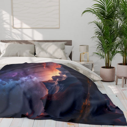 Cozy Celestial Mountain Fleece Blanket - Galaxy Decor Night Sky Throw Camping Gift Home Comfort Starry Blanket - Home
