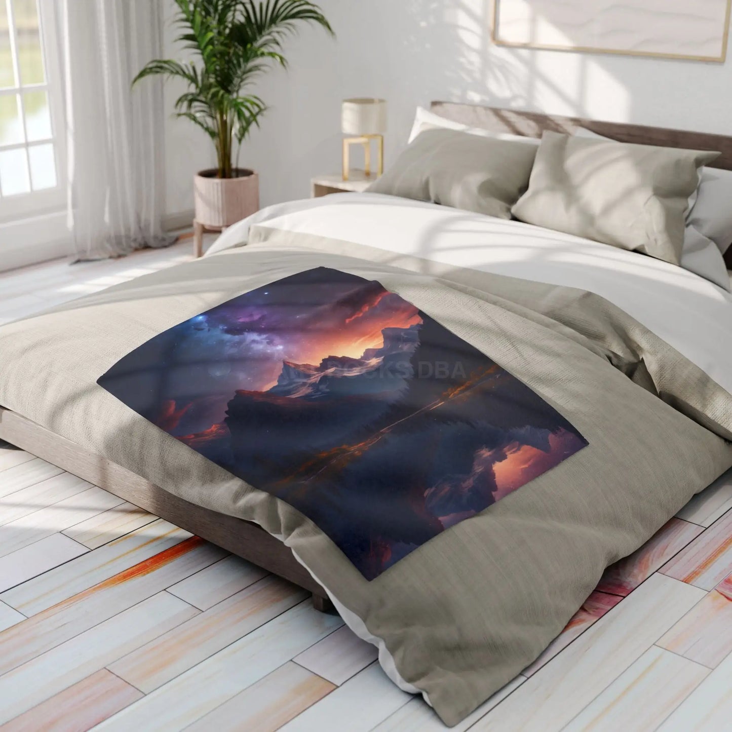 Cozy Celestial Mountain Fleece Blanket - Galaxy Decor Night Sky Throw Camping Gift Home Comfort Starry Blanket - Home