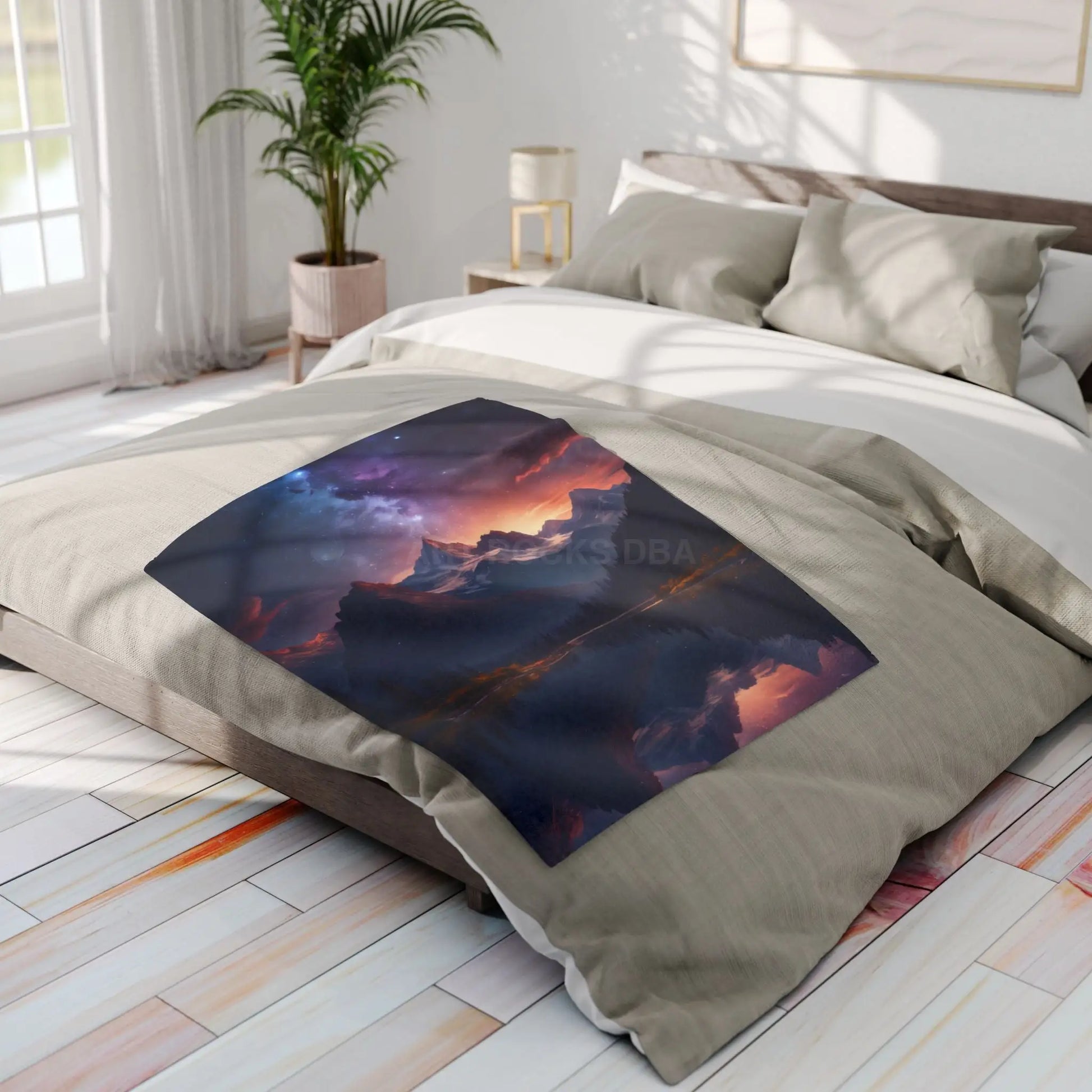 Cozy Celestial Mountain Fleece Blanket - Galaxy Decor Night Sky Throw Camping Gift Home Comfort Starry Blanket - Home