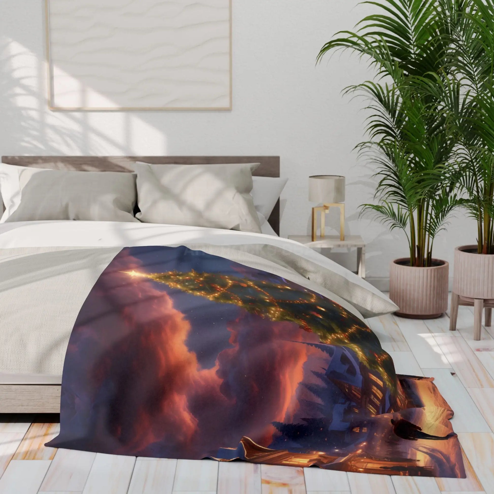 Cozy Christmas Scene Fleece Blanket – Perfect for Holiday Decor Christmas Gift Snuggling Up Home Comfort and Winter