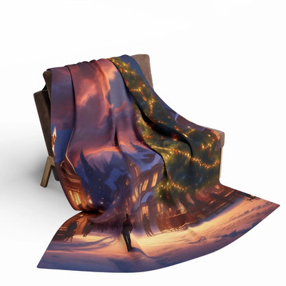 Cozy Christmas Scene Fleece Blanket – Perfect for Holiday Decor Christmas Gift Snuggling Up Home Comfort and Winter