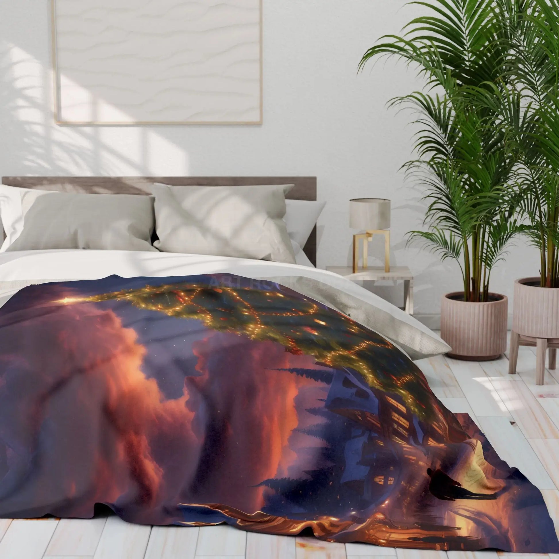 Cozy Christmas Scene Fleece Blanket – Perfect for Holiday Decor Christmas Gift Snuggling Up Home Comfort and Winter