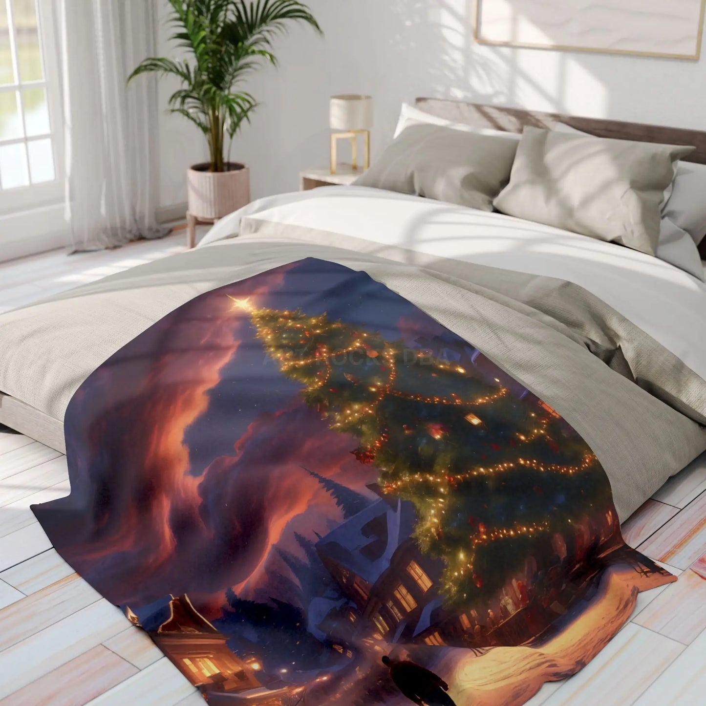 Cozy Christmas Scene Fleece Blanket – Perfect for Holiday Decor Christmas Gift Snuggling Up Home Comfort and Winter