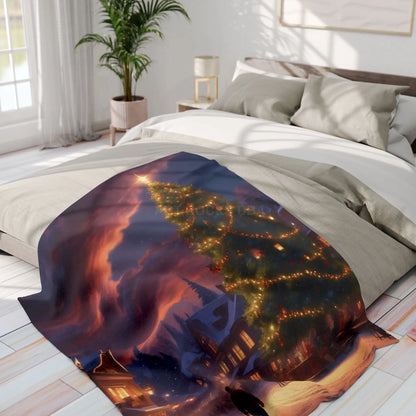 Cozy Christmas Scene Fleece Blanket – Perfect for Holiday Decor Christmas Gift Snuggling Up Home Comfort and Winter